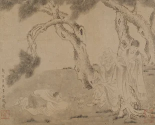 Luohan, asistente y adorador bajo pinos, dinastía Yuan o Ming, 1279-1644