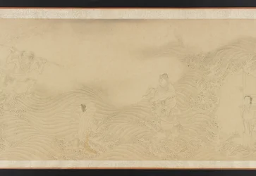 Luohans cruzando tierra y mar, dinastía Ming o Qing, siglo XVII
