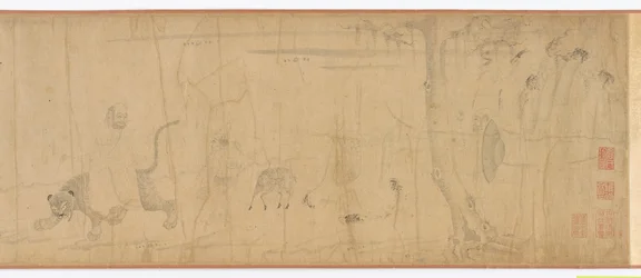 Luohans y animales cruzando el mar, dinastía Ming, siglos XVI-XVII