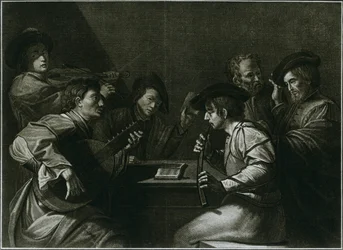 Laúd, violín y zinc negro curvado, grabado italiano del año 1784