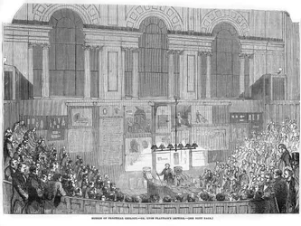 Lyon Playfair, químico y político escocés, dando una conferencia, 1852