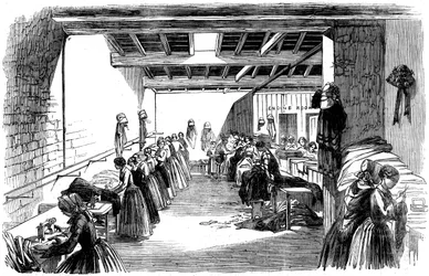 Sala de máquinas en una fábrica de costura a vapor, 1854