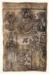 Madonna y el Niño con tres miembros de la Orden de San Agustín: Santos Agustín..., 1400s