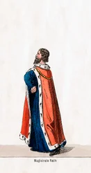 Magistrado, diseño de vestuario para la obra de Shakespeare, Enrique VIII, siglo XIX