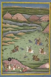Maharana Amar Singh II o Sangram Singh cazando jabalíes, siglo XIX