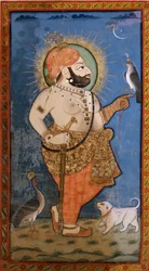 Maharana Bhim Singh con un halcón, 1805-1810