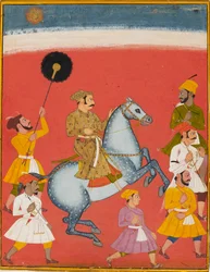 Maharana Raj Singh montando, c. 1670