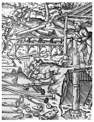 Fabricación y uso de bombas de olmo para drenar minas antes de la era de la máquina de vapor, 1556 1956