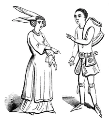 Traje masculino y femenino, c. 1350, 1910
