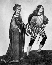Traje masculino y femenino, finales del siglo XV-principios del siglo XVI, 1910