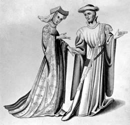 Vestimenta masculina y femenina, finales del siglo XIV-principios del siglo XV