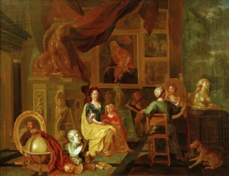 Pintor con su familia en su taller