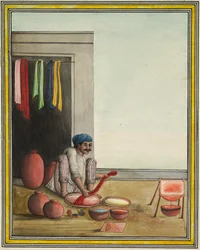Hombre tiñendo tela, principios de la década de 1830