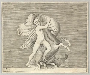Hombre luchando con caballo alado, publicado ca. 1599-1622