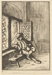 Hombre sentado junto a una ventana copia
