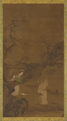 Hombre y mujer disfrutando de flores de ciruelo, dinastía Ming o Qing, siglo XV-XVIII
