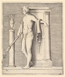 Hombre con antorcha en la puerta del templo, publicado ca. 1599-1622