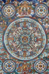Mandala en un thangka tibetano, Bhaktapur, Nepal