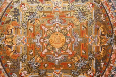 Mandala en un thangka, Bhaktapur, Nepal