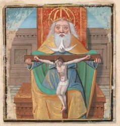 Iluminación de manuscrito con la Trinidad, de un Libro de Horas, finales del siglo XV