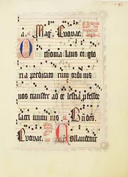 Hoja de manuscrito, de un antifonario, alemán, segundo cuarto del siglo XV