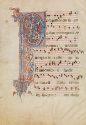Hoja de Manuscrito con Inicial Foliada P, de un Antifonario, Italiano, ca. 1250-60