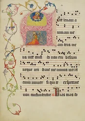 Hoja de manuscrito con inicial A, de un gradual, alemán, segundo cuarto del siglo XV