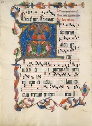 Hoja de manuscrito con inicial A, de un antifonario, alemán