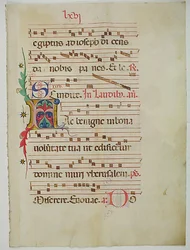 Hoja de manuscrito con inicial A, de un antifonario, italiano, siglo XV