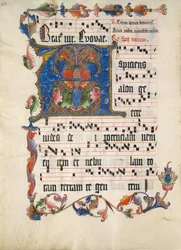 Hoja de manuscrito con inicial A, de un antifonario, ca. 1425-50