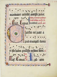Hoja de manuscrito con inicial C, de un antifonario, alemán, ca. 1425-50