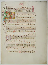 Hoja de manuscrito con inicial D, de un antifonario