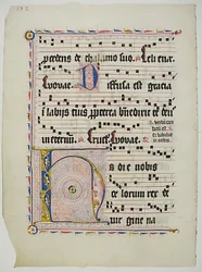 Hoja de manuscrito con inicial H, de un antifonario, alemán, segundo cuarto del siglo XV