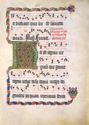 Hoja de manuscrito con inicial H, de un antifonario, segundo cuarto del siglo XV