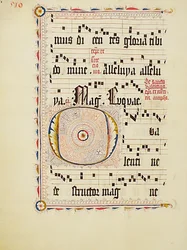 Hoja de manuscrito con Inicial O, de un Antifonario, alemán, segundo cuarto del siglo XV