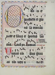 Hoja de manuscrito con Inicial O, de un Antifonario, alemán, segundo cuarto del siglo XV
