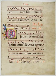 Hoja de manuscrito con inicial O, de un antifonario, italiano, siglo XV