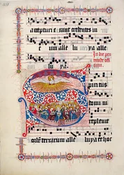 Hoja de manuscrito con inicial S, de un gradual, alemán, segundo cuarto del siglo XV