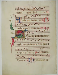 Hoja de manuscrito con inicial S, de un antifonario, italiano, siglo XV