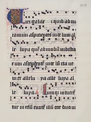 Hoja de manuscrito con inicial V, de un gradual, alemán, segundo cuarto del siglo XV