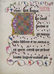 Hoja de manuscrito con inicial V, de un antifonario, alemán, segundo cuarto del siglo XV