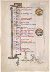 Hoja de manuscrito con calendario de junio, de un Salterio Real