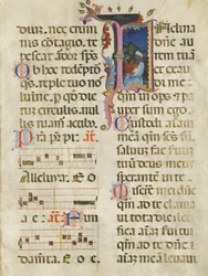 Hoja de manuscrito con el Rey David en una inicial I, de un Salterio, principios del siglo XV