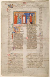 Hoja de manuscrito con escena de matrimonio, de las Decretales de Gregorio IX, italiano, ca. 1300