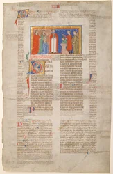 Hoja de manuscrito con escena de matrimonio, de las Decretales de Gregorio IX, ca. 1300