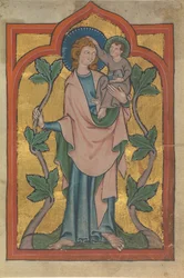 Hoja de manuscrito con San Cristóbal llevando a Cristo, principios del siglo XIV