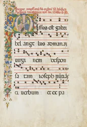 Hoja de manuscrito con San Juan Evangelista y San Juan Bautista en un...