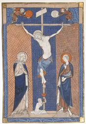 Hoja de manuscrito con la crucifixión, de un misal, francés, ca. 1270-80
