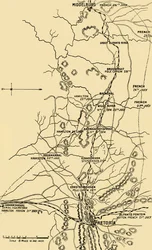 Mapa que ilustra el movimiento hacia el este desde Eerstefabrieken a Middelburg