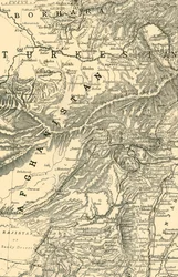 Mapa que indica la ruta del General Roberts a Kabul... y las fronteras británicas y rusas, 1901